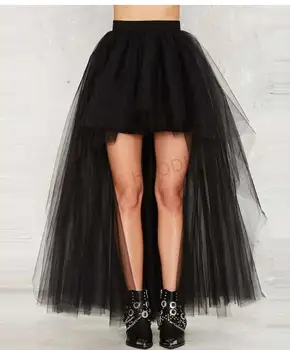 1 шт., черная юбка Макси с регулируемой талией, шифоновая юбка, Женская юбка-солнце неправильной формы, короткая спереди, сзади, рыбий хвост * новинка*