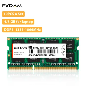 10 шт. Оперативная память EXRAM Memoria ddr3 8 ГБ 1600 МГц 1,5 В для ноутбука Оперативная память 4 ГБ 1333 МГц 1866 МГц DDR3L 1,35 В 204pin Sodimm Оперативные памяти ноутбука