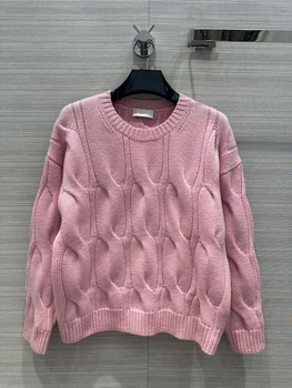 100% кашемировые женские вязаные свитера с круглым вырезом, сладкий розовый пуловер с длинным рукавом, джемперы