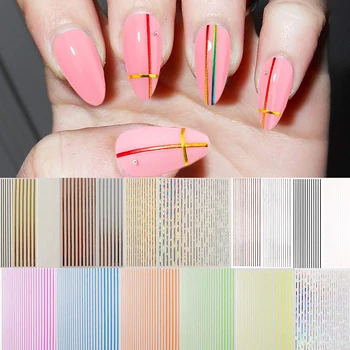 12 листов 3D-наклеек для ногтей в полоску, 12 цветов золотой флуоресцентной лазерной клейкой ленты для дизайна ногтей для украшения ногтей