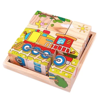 1шт Девять пазлов шестигранные 3D кубики Пазлы Лоток для деревянных игрушек Аксессуары для хранения Для детей Детские развивающие Забавные игры