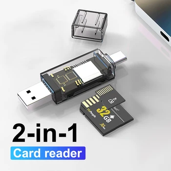 2 в 1 Прозрачный USB Type-C SD TF Кард-ридер Высокоскоростной Мини-кард-ридер для мобильного телефона, адаптер памяти, аксессуары для ноутбуков