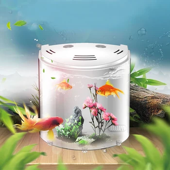 20 см 5л Маленький Акриловый Настольный Аквариум для Рыб USB mini Aquarium Tank Стол украшает Светодиодный светильник Водяной Насос Фильтр Губка мини деко дерево