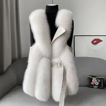 2023, Осенне-зимний Новый Жилет из искусственного лисьего меха, Женское пальто, длина, Высококачественная Модная Женская куртка, Верхняя одежда