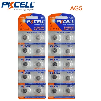 20шт/2 карты PKCELL AG5 1,5 В Аккумулятор AG5 393 SR754W SR48 Щелочные Батарейки с монетными Ячейками для Часов