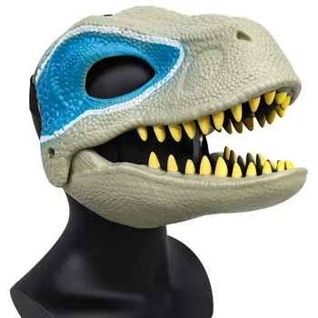 3D маска динозавра, Реалистичный Динозавр с подвижной челюстью, Маска динозавра из высококачественного ПВХ, Детская игрушка на Хэллоуин, Карнавальный подарок - Синий