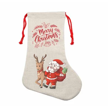 DHL50pcs сумки на шнурке для сублимации DIY Пустые двухсторонние льняные носки Merry Christmas