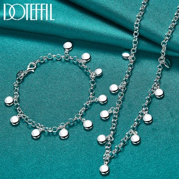 DOTEFFIL 2шт Стерлингового серебра 925 пробы, твердый круглый браслет в виде фасоли, ожерелье для женщин, мужчин, свадьба, помолвка, модные украшения