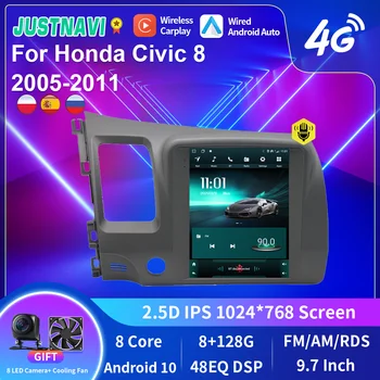 JUSTNAVI 2DIN Android 10 Автомобильный Радиоприемник Для Honda Civic 8 2005-2011 Tesla Стиль Мультимедийный Видеоплеер Navi Авторадио Стерео Carplay