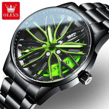 OLEVS 9937 Дизайн колес, высококачественные водонепроницаемые часы для мужчин, Спортивный Кварцевый ремешок из нержавеющей стали, мужские наручные часы, Светящиеся