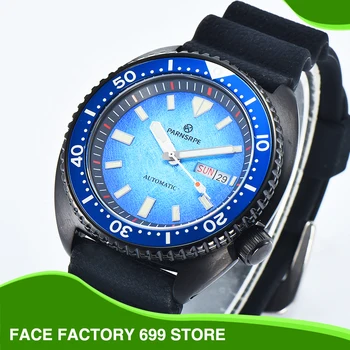 PARNSRPE - Разнообразные механические мужские часы Японский механизм NH35A сапфировое стекло черный PVD синий водолазные часы с каучуковым ремешком
