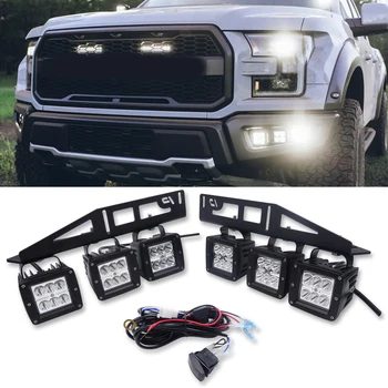 Автомобильные Светодиодные фонари для Ford Raptor 2017-2022 6x18 Вт Противотуманные фары для автомобилей, Кронштейны для крепления противотуманных фар Cube со скрытым передним бампером