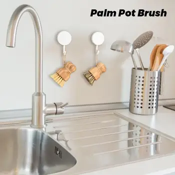 Бамбуковые щетки для мытья посуды, Пальмовая щетка для мытья посуды, Круглый Скруббер для уборки кухни, Натуральный мини-скраб для мытья посуды