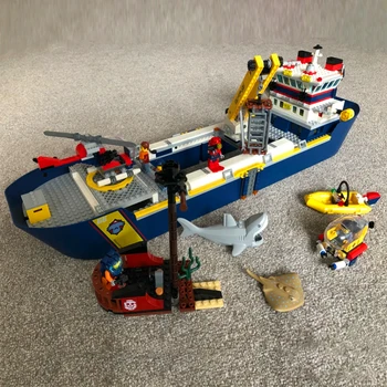 В НАЛИЧИИ 60266 Морское Исследовательское Судно Строительный Блок Кирпичи Городской Океанский Разведывательный Корабль Модель Игрушки Для Детей Подарки На День Рождения