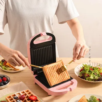 Вафельница, сэндвичница, многофункциональная легкая машина для завтрака, двухсторонняя хлебопечка с подогревом, маленький тостер