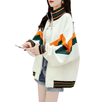 Весенне-осенняя Новая Женская Свободная повседневная куртка в корейском стиле с отстрочкой, тонкий кардиган с вертикальным воротником, свитер