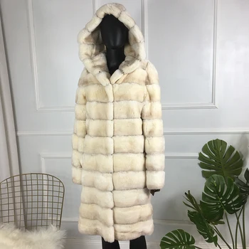 Восхитительная Шуба Женская Куртка из натурального меха кролика Рекс Новое зимнее пальто с капюшоном на заказ