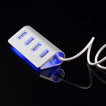 Высокоскоростной мини-4-портовый синий светодиодный USB-концентратор-разветвитель из алюминия для ноутбука Apple Mac Macbook Настольный ПК Компьютер