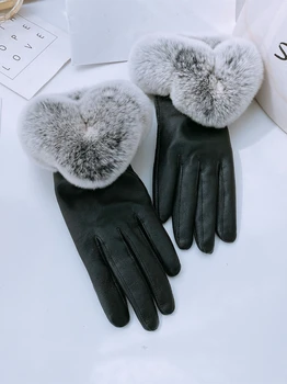 Демисезонные специальные кожаные перчатки из меха кролика Рекс, кожаные перчатки с сенсорным экраном, осенне-зимние теплые плюс бархатная кожа