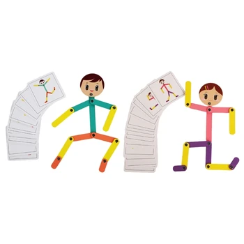 Деревянная кукла с карточками жестов, детская игрушка для координации движений рук, глаз и мозга, прямая поставка