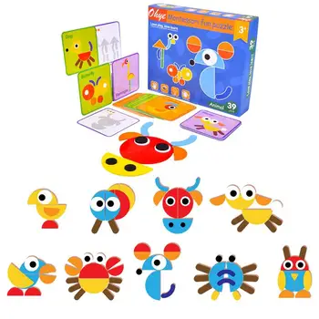 Деревянные Пазлы для малышей, Набор головоломок с животными, Развивающие игрушки Монтессори для дошкольников, подарки для развития навыков познания цветов и форм