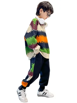 Детская одежда, костюм для мальчиков, Новый свитер для детей и подростков, спортивная одежда, уличная мода