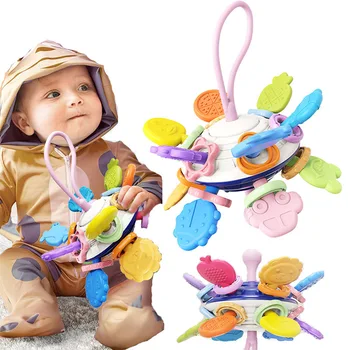 Детские игрушки 0-12 Месяцев Вращающиеся шарики-погремушки, Хватательные движения, сенсорные игрушки, Силиконовый прорезыватель для развития ребенка, игры для новорожденных