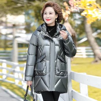 Женская зимняя куртка среднего возраста 2021, Хлопковое зимнее пальто с капюшоном, Женская Толстая Повседневная куртка для мамы, Женские парки Высокого качества