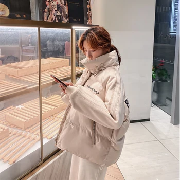 Женские зимние куртки с хлопковой подкладкой и воротником-стойкой в корейском стиле, короткая студенческая универсальная одежда для хлеба, Пальто, Свободное повседневное пальто