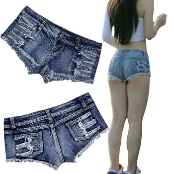 Женские сексуальные джинсовые шорты с боковым вырезом, облегающие шорты для ночного клуба с очень низкой талией