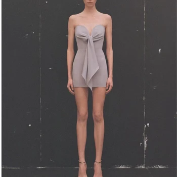 Женское Сексуальное мини-платье без бретелек с Узлом Из Ленты, Облегающее мини-платье