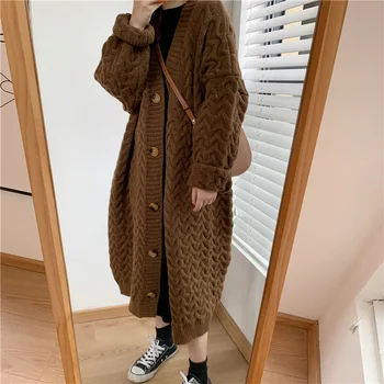 Зимнее вязаное пальто большого размера 2022 для женщин, свитер средней длины, Свободный кардиган, корейская модная пушистая теплая мягкая одежда