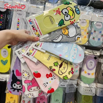 Кавайные Новые Носки Sanrio Hello Kittys, Kuromi Cinnamoroll, My Melody, Аниме, Студенческие Чулки, Милые Хлопчатобумажные Носки, Невидимые Носки