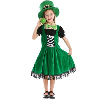 Карнавал Ирландия День Святого Патрика Детский Зеленый Эльф-Лепрекон Косплей Костюм Хэллоуин Пурим Счастливая Фея Маскарадное Платье