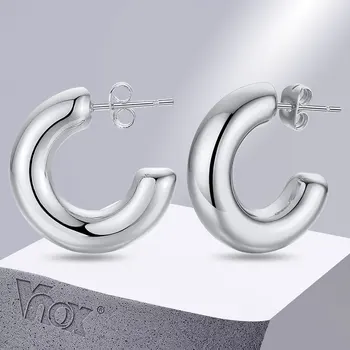 Классические серьги-кольца Vnox для женщин, Ювелирные изделия, Противоаллергенный Аксессуар из Нержавеющей Стали с Полукруглым Зажимом для ушей, Подарок для нее