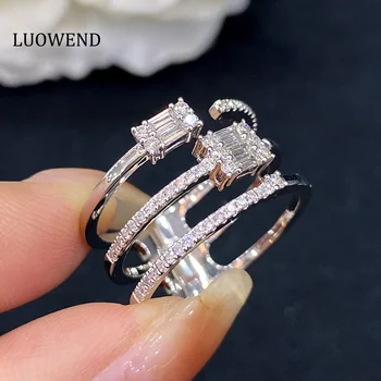 Кольца из белого золота 18 Карат LUOWEND, кольца с настоящими натуральными бриллиантами, Модные Т-образные Сращивания, трехрядные свадебные украшения для женщин, Помолвка