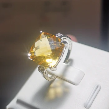 Кольцо с желтым кристаллом для вечеринки, кольцо из натурального цитрина 12 мм, Серебряное кольцо из твердого серебра 925 пробы, ювелирные изделия с цитрином, подарок на День Рождения жене