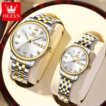 Коммерческие модные кварцевые часы для мужчин и женщин, роскошные водонепроницаемые деловые часы с календарем недели из нержавеющей стали