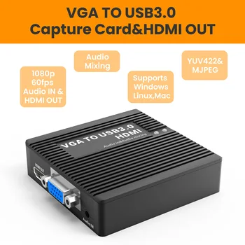 КОНВЕРТЕР LCC385 VGA В HDMI, АУДИОВХОД, КАРТА ЗАХВАТА VGA В USB3.0, 1080P60 кадров В секунду, МИКШИРОВАНИЕ ЗВУКА, VGA В UVC, VGA2UVC, VGA В UAC, VGA2UAC