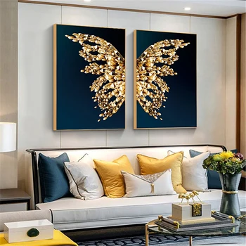 Крыло бабочки Абстрактный плакат с принтом Черный Золотой Роскошный настенный арт холст картина Скандинавская настенная картина для домашнего декора гостиной