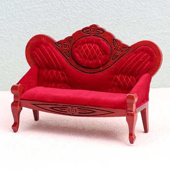 Миниатюрный кукольный домик 1: 12, красное ретро Кресло, Модель мебели для гостиной, Аксессуары для декора кукольного дома, детские игрушки