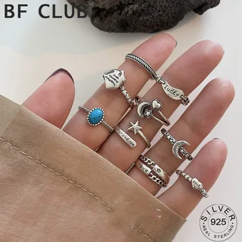 Минималистичные кольца из стерлингового серебра 925 пробы для женщин Модные ретро буквы неправильной геометрической формы на День рождения Ювелирные изделия подарки