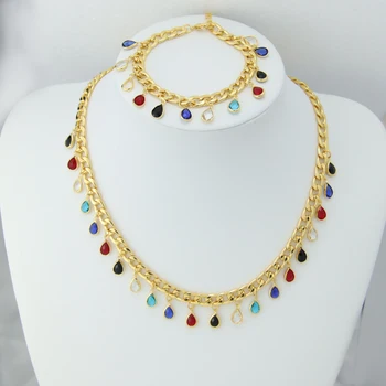 Многоцветное циркониевое ожерелье, позолоченная модная цепочка с кисточками, Эфиопские комплекты украшений для невесты в африканском стиле