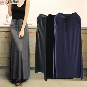 Модальная юбка с высокой талией, Женская летняя тонкая юбка трапециевидной формы, облегающая юбка длиной до щиколоток, мягкая эластичная
