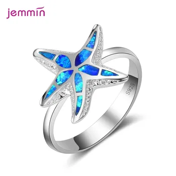 Модный Дизайн с рисунком морской звезды, Новое кольцо с синим опалом Tide Blue Rire для женщин и девочек, ювелирные изделия из чистого серебра 925 пробы, Стильное кольцо