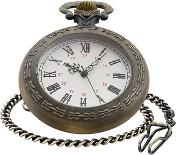 Мужские карманные часы Realpoo с бронзовым покрытием, Мужские Римские цифровые кварцевые карманные часы с цепочкой