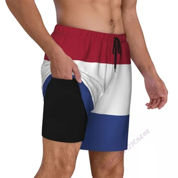 Мужские плавки с 3D рисунком флага Нидерландов С компрессионной подкладкой 2 в 1, Быстросохнущие летние шорты для плавания с карманами