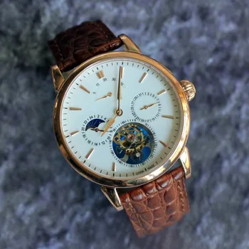 Мужские часы с ручным заводом St8007 Tourbillon Ручной манипулятор Календарь фаз Луны Часы-скелет для мужчин