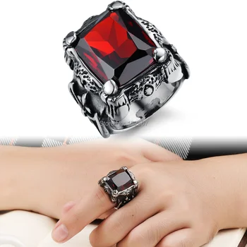 Мужское Коктейльное кольцо Fleur De Lis с красным камнем из нержавеющей Стали, Винтажное Антикварное кольцо US 7-10#