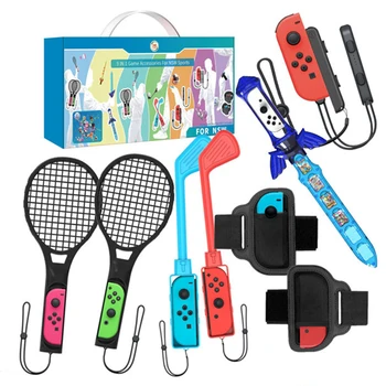 Набор спортивных аксессуаров 9 в 1 с переключателем OLED для Nintendo Switch, спортивные аксессуары, теннисная ракетка, ремешок для фитнеса, Меч